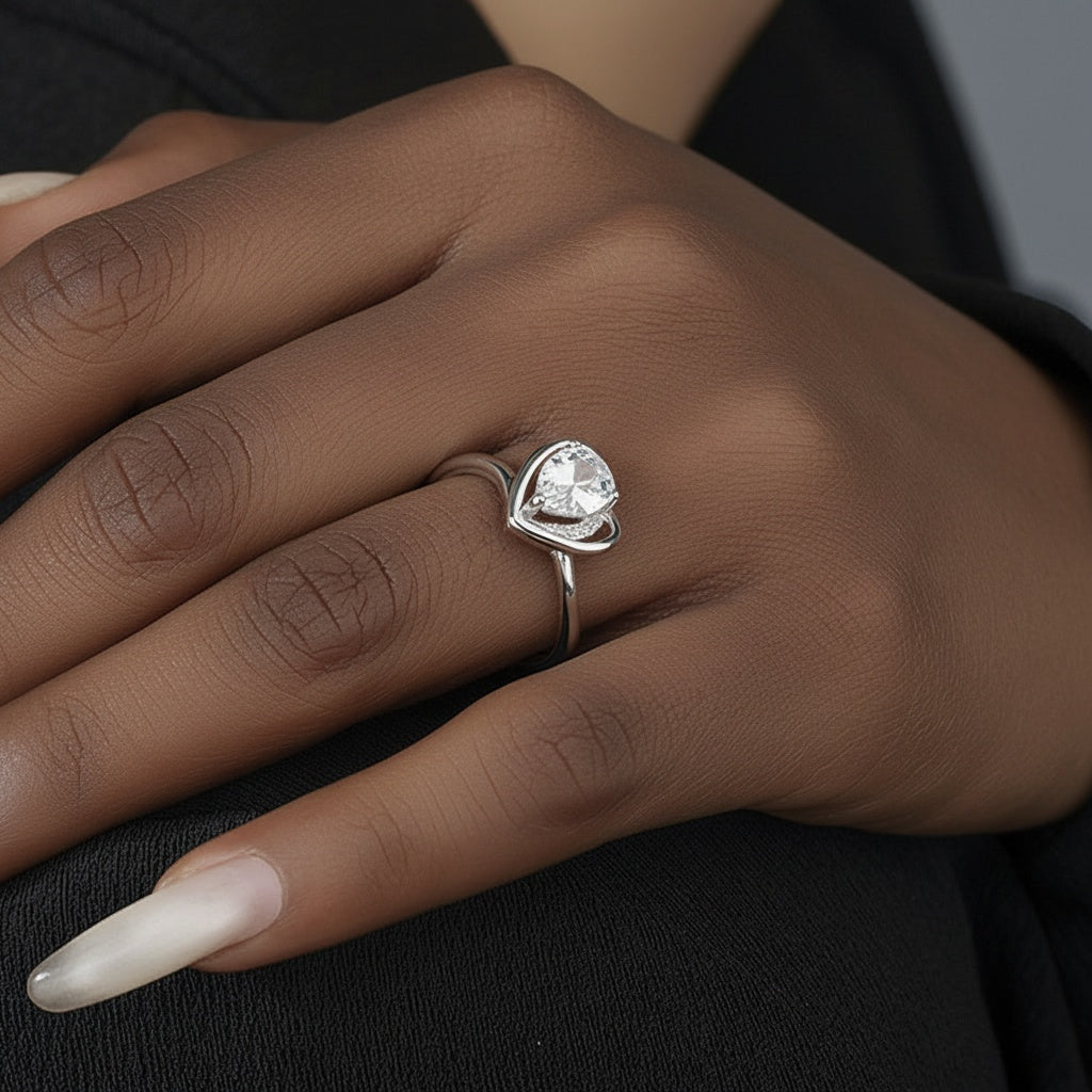 Diamond Heart Ring - Silver