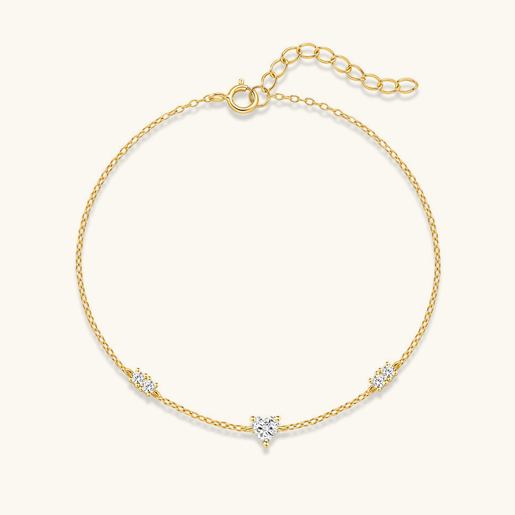 Diamond Heart Station Bracelet - Gold