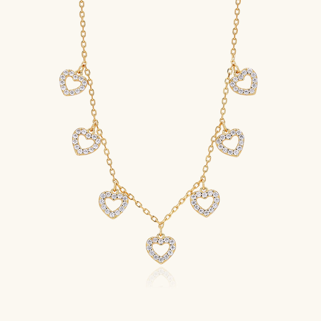 Diamond Heart Station Necklace - Gold