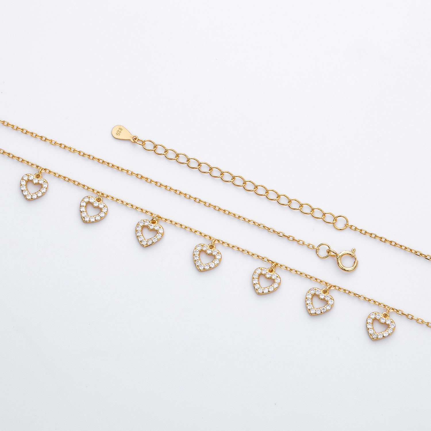 Diamond Heart Station Necklace - Gold