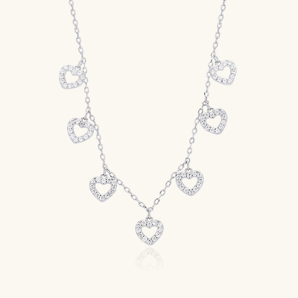 Diamond Heart Station Necklace - Silver