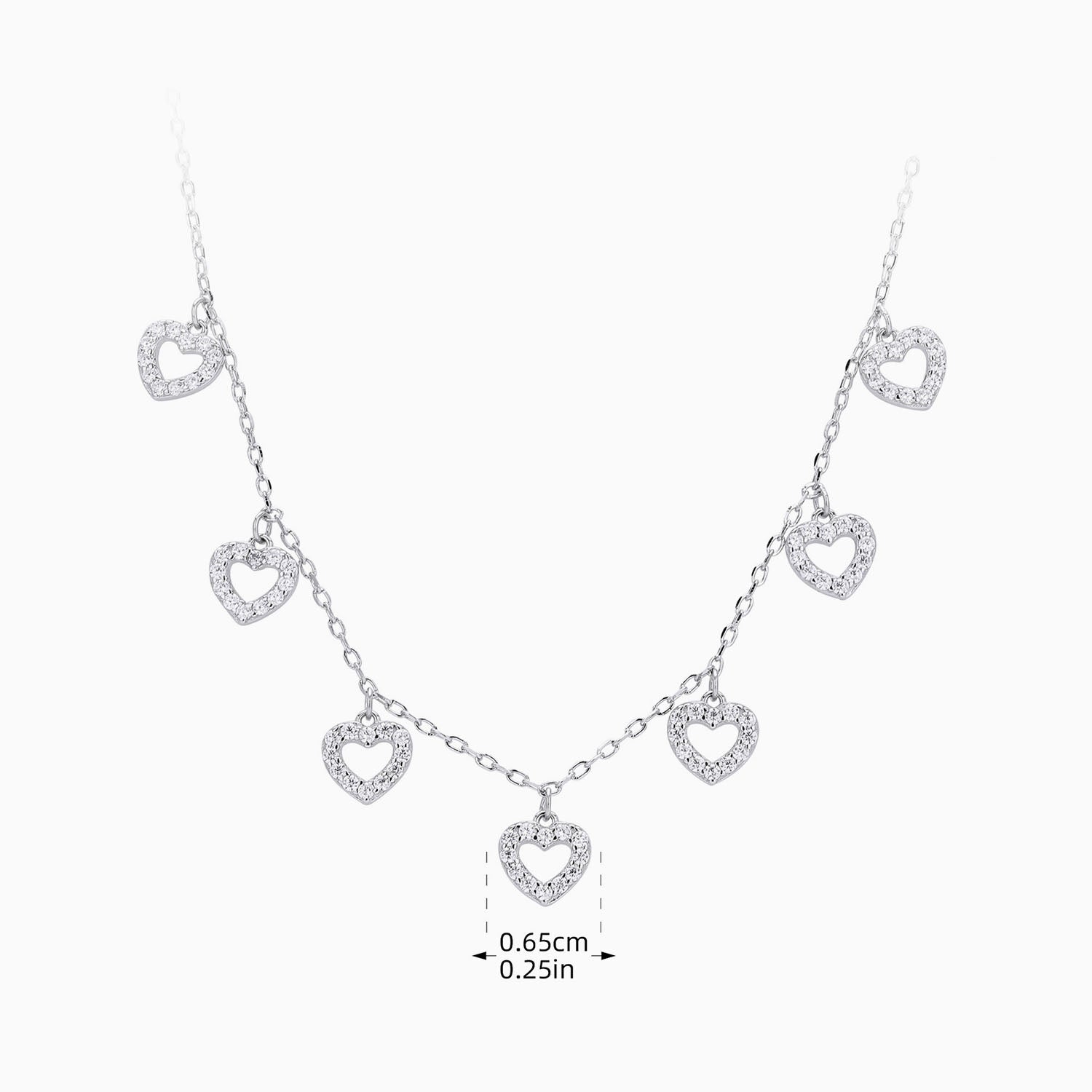 Diamond Heart Station Necklace - Silver