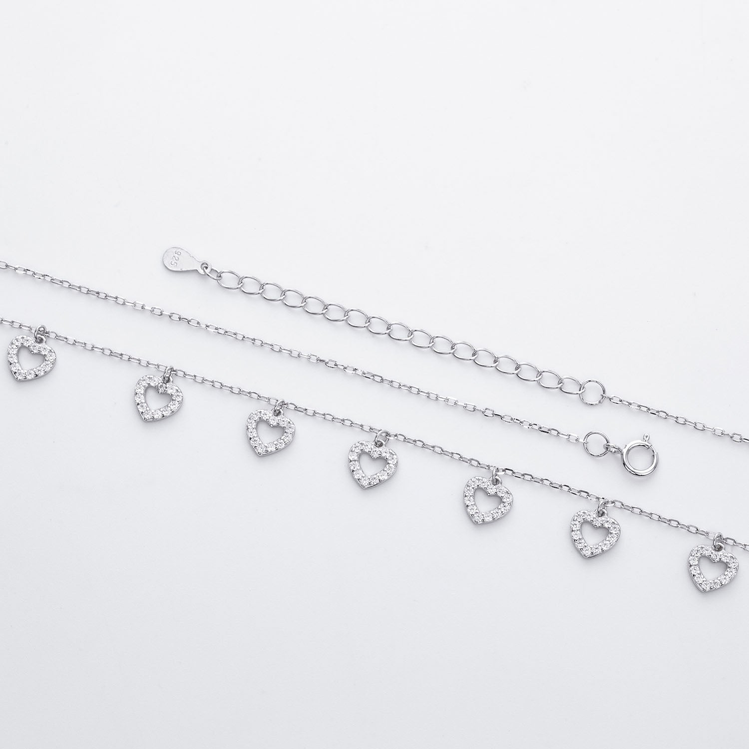 Diamond Heart Station Necklace - Silver