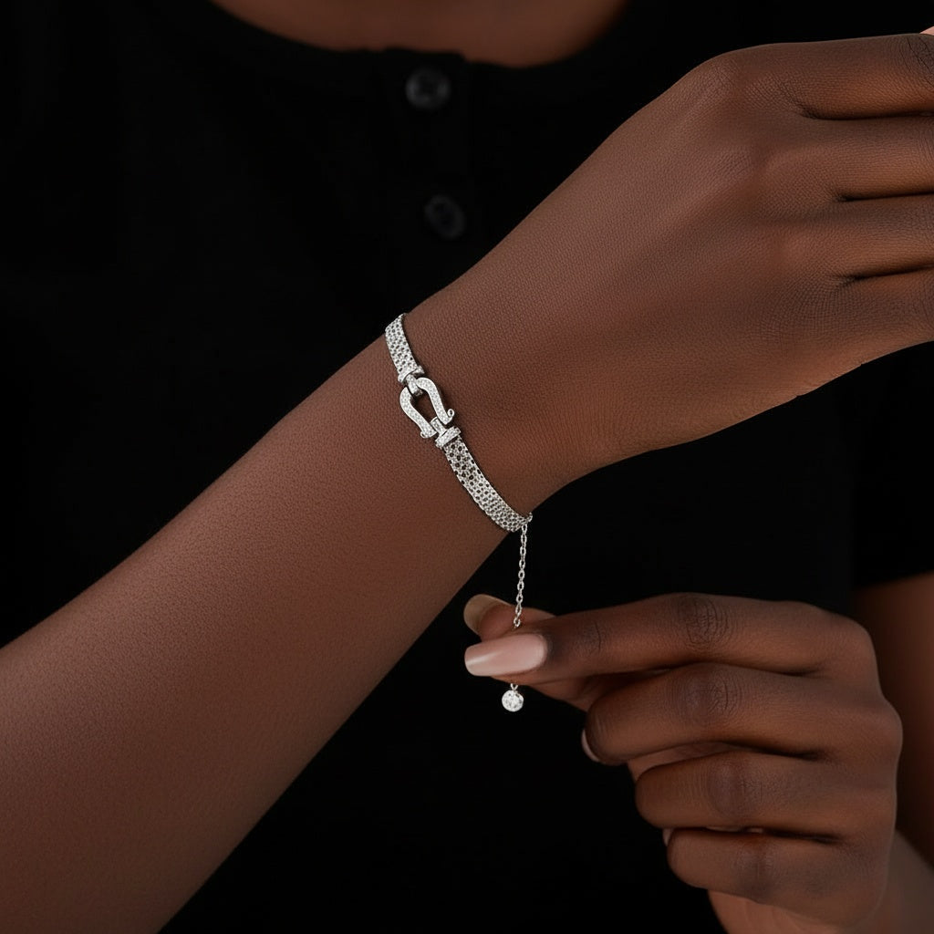 Diamond Horseshoe Bracelet - Silver