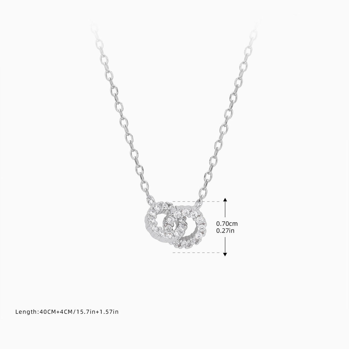 Simulated Diamond Interlocking Circle Necklace - Silver