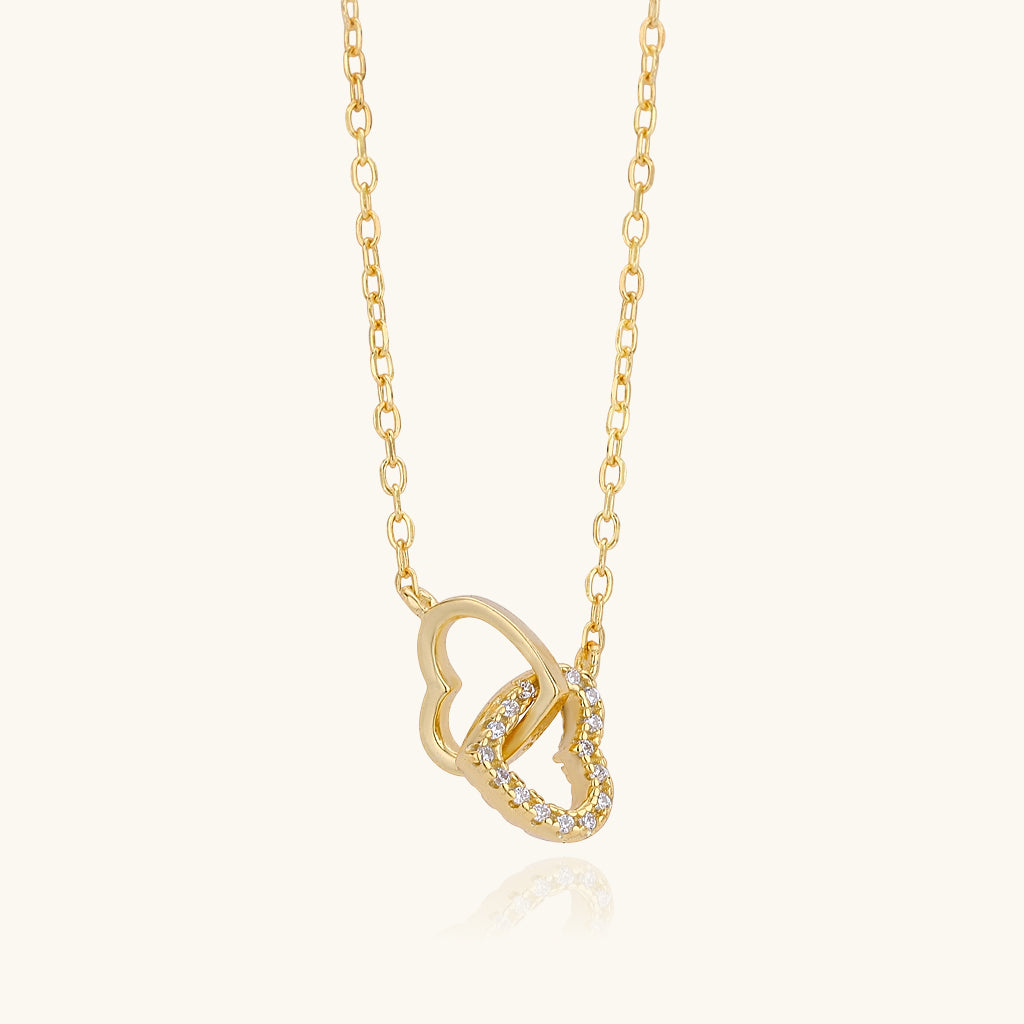 Diamond Interlocking Heart Necklace - Gold