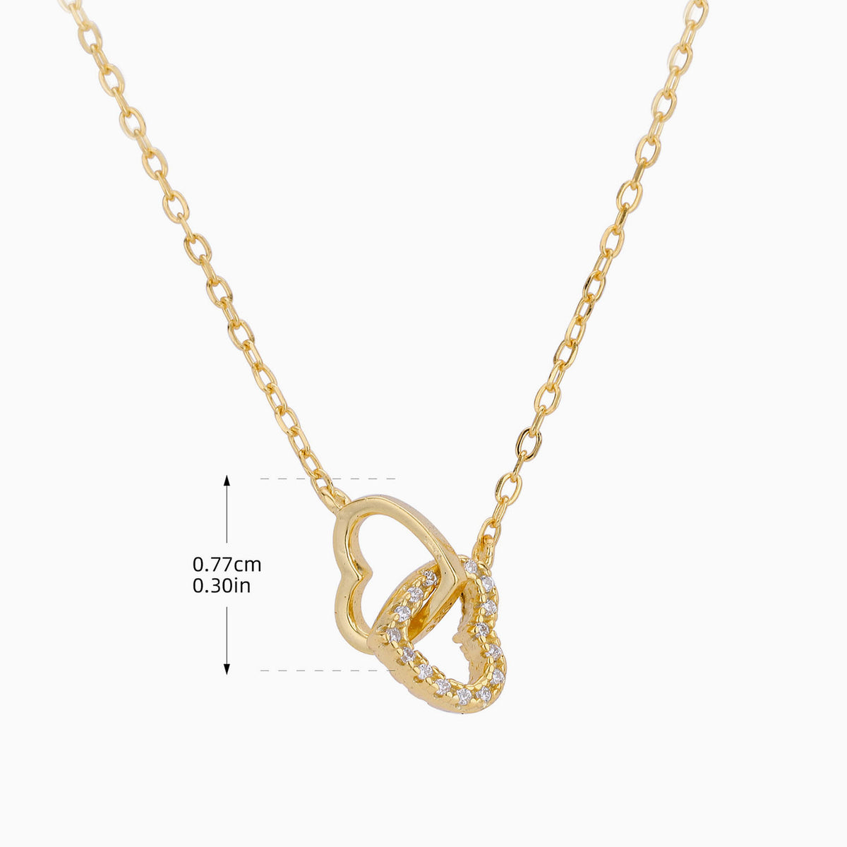Simulated Diamond Interlocking Heart Necklace - Gold
