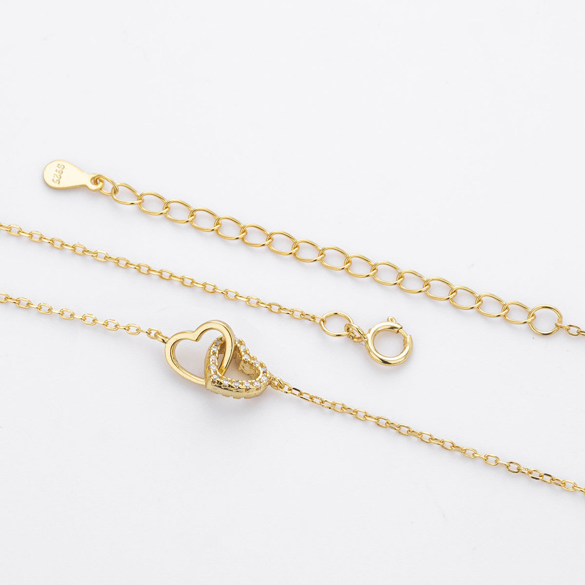 Simulated Diamond Interlocking Heart Necklace - Gold