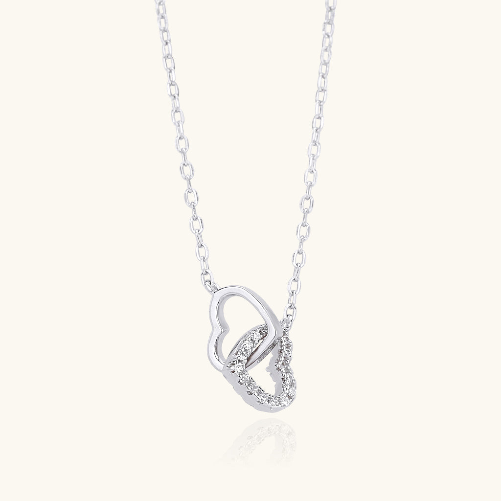 Diamond Interlocking Heart Necklace - Silver