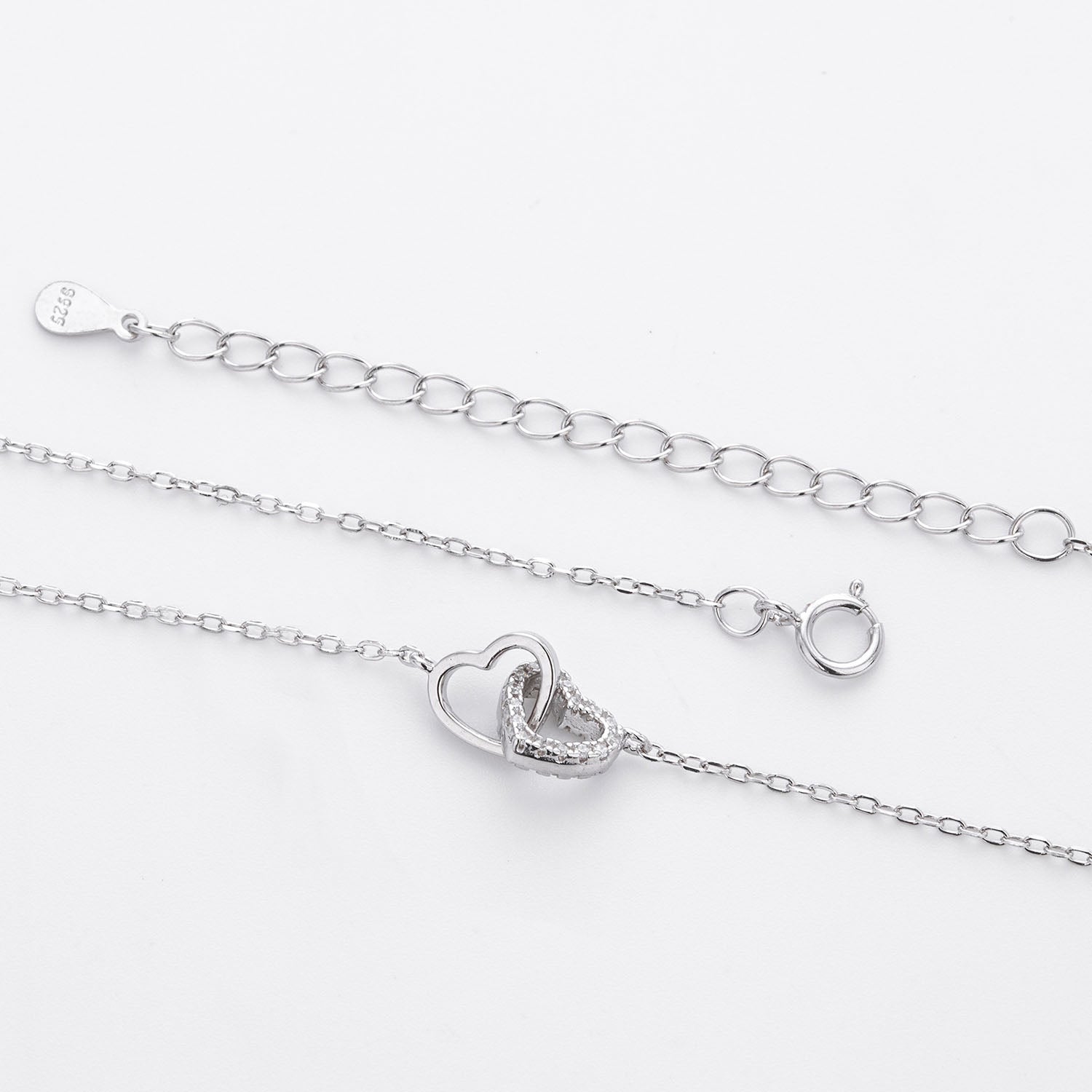 Diamond Interlocking Heart Necklace - Silver