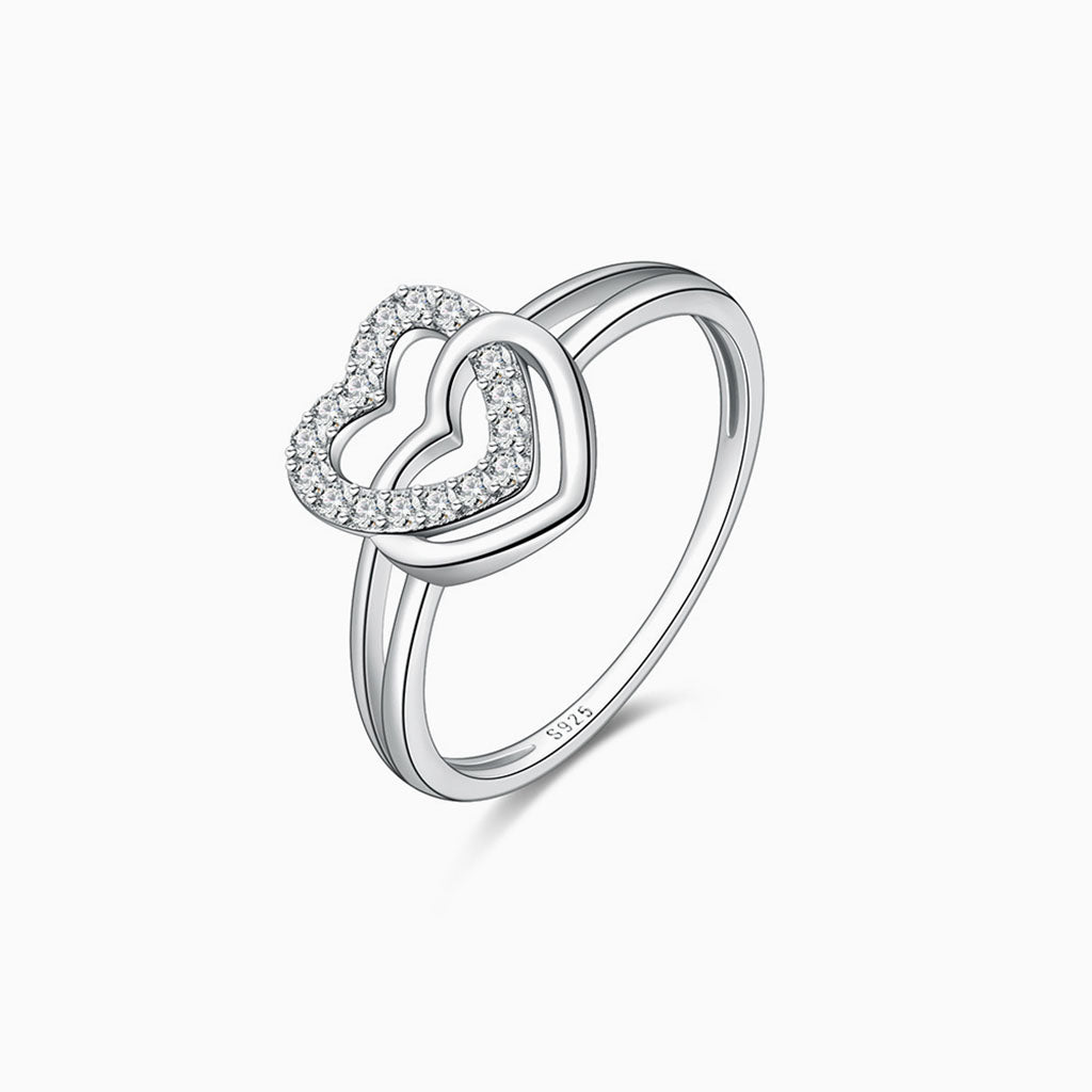 Diamond Interlocking Heart Ring - Silver
