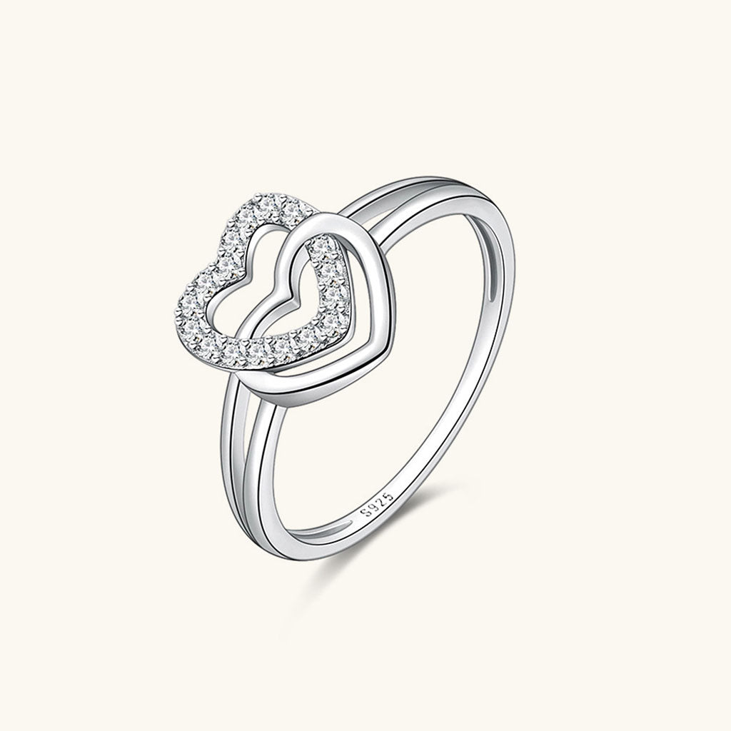 Diamond Interlocking Heart Ring - Silver