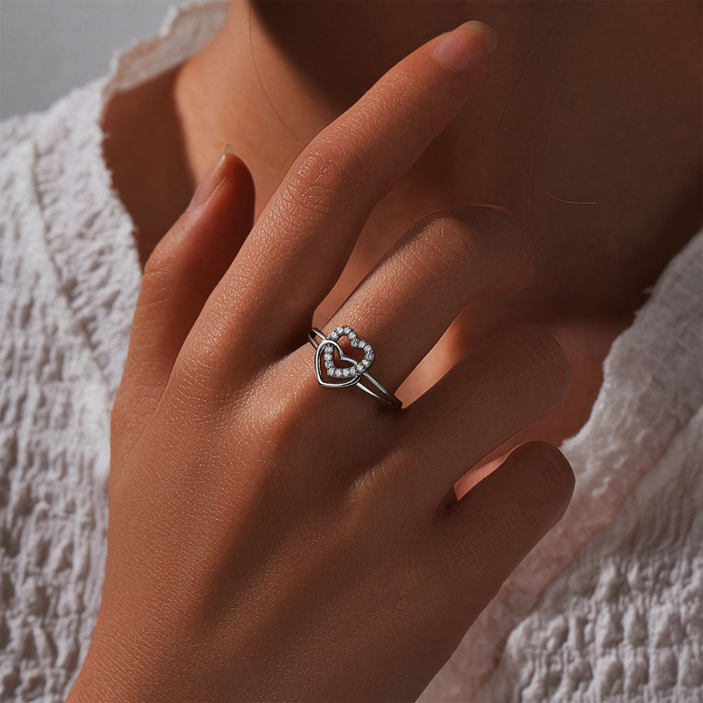 Diamond Interlocking Heart Ring - Silver