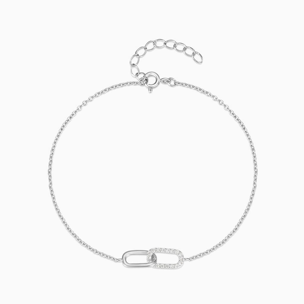 Diamond Interlocking Link Bracelet - Silver