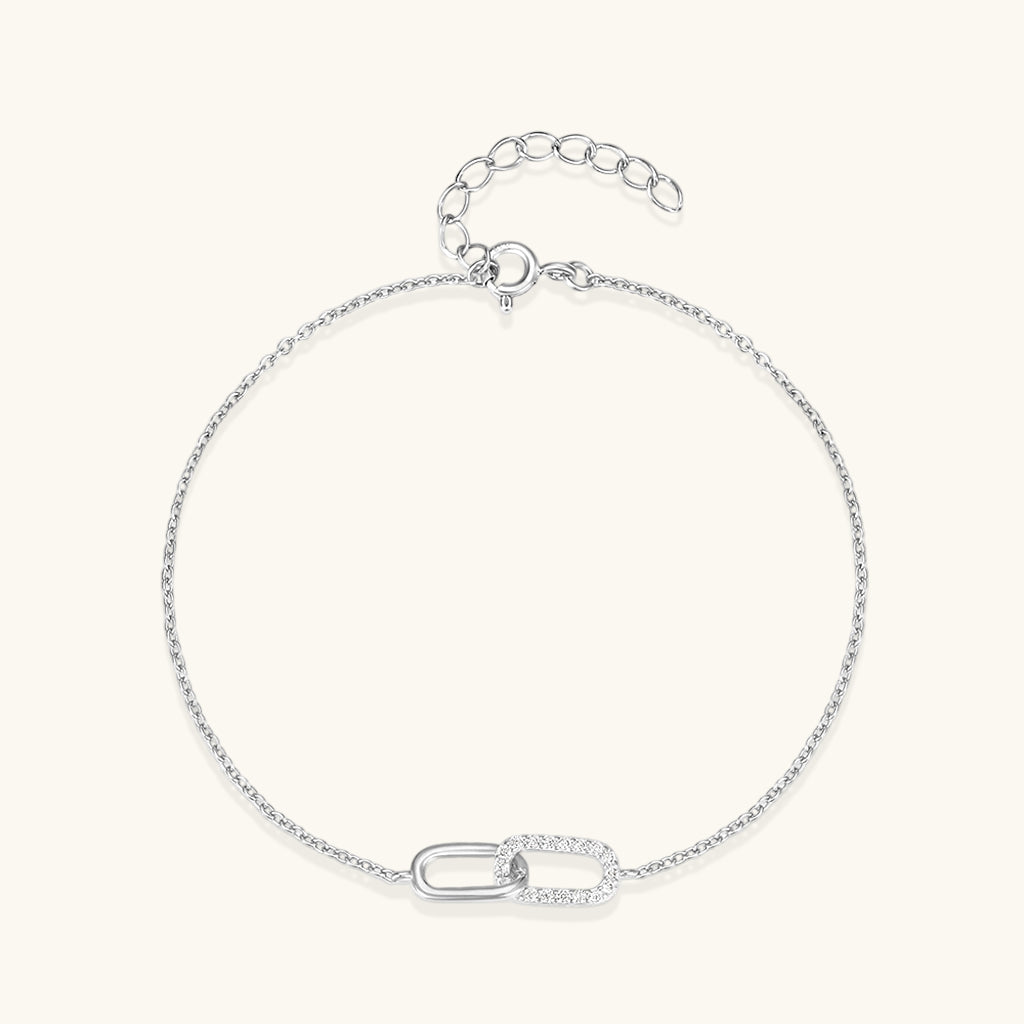 Diamond Interlocking Link Bracelet - Silver