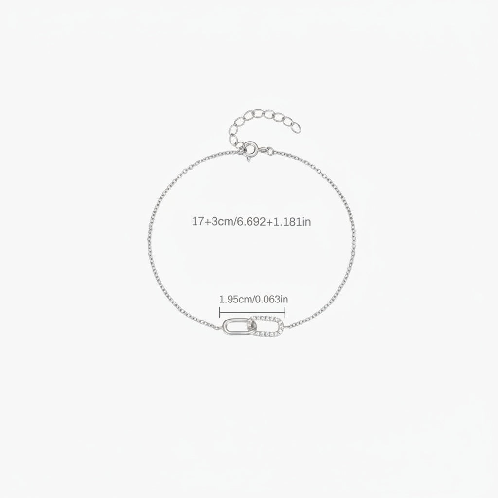 Diamond Interlocking Link Bracelet - Silver