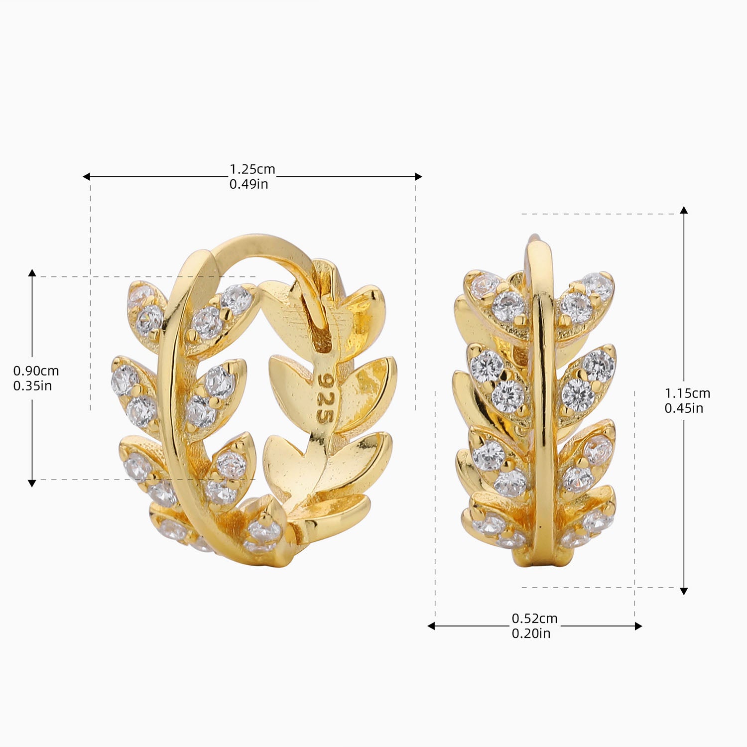 Diamond Leaf Huggie Hoop Earrings - Gold