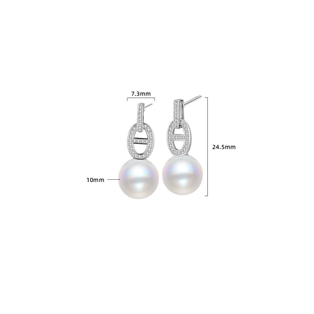 Simulated Diamond Mariner Link Pearl Drop Earrings - Silver