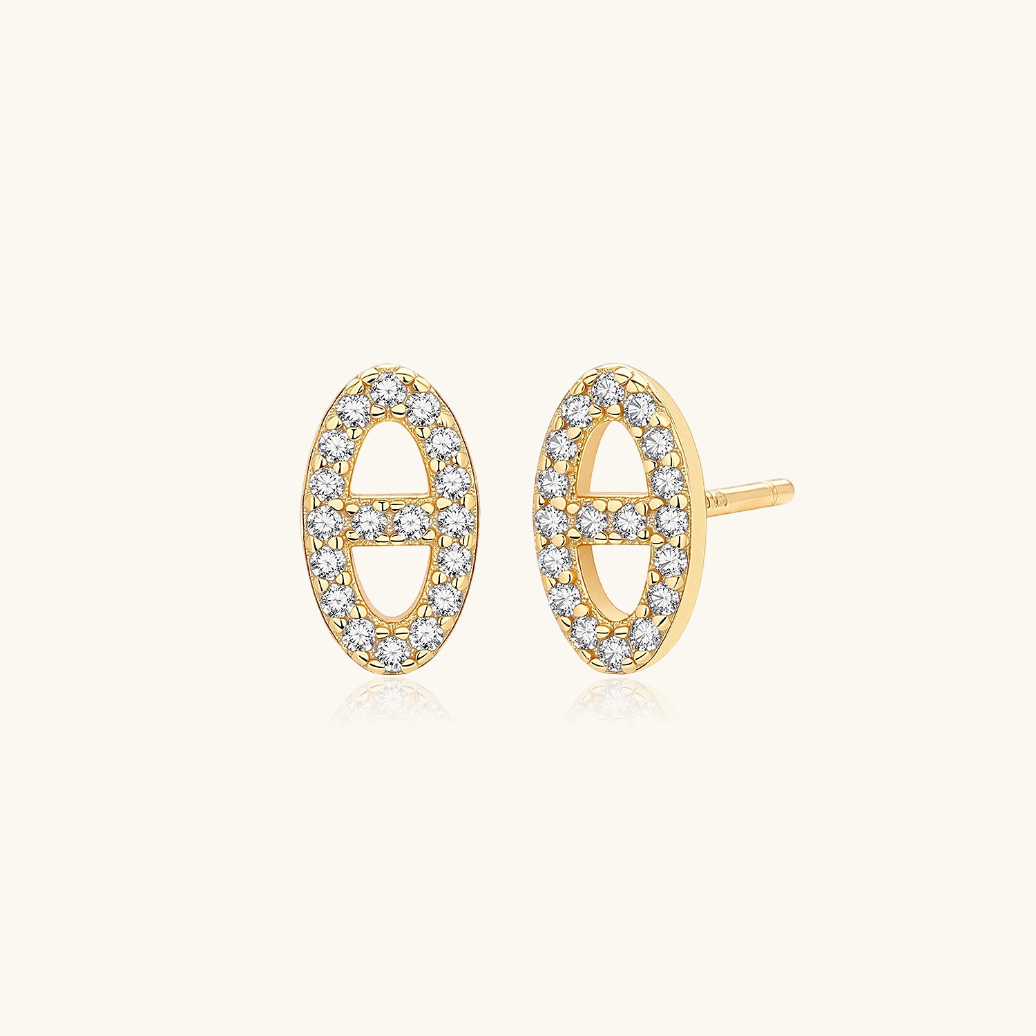 Diamond Mariner Link Stud Earrings - Gold