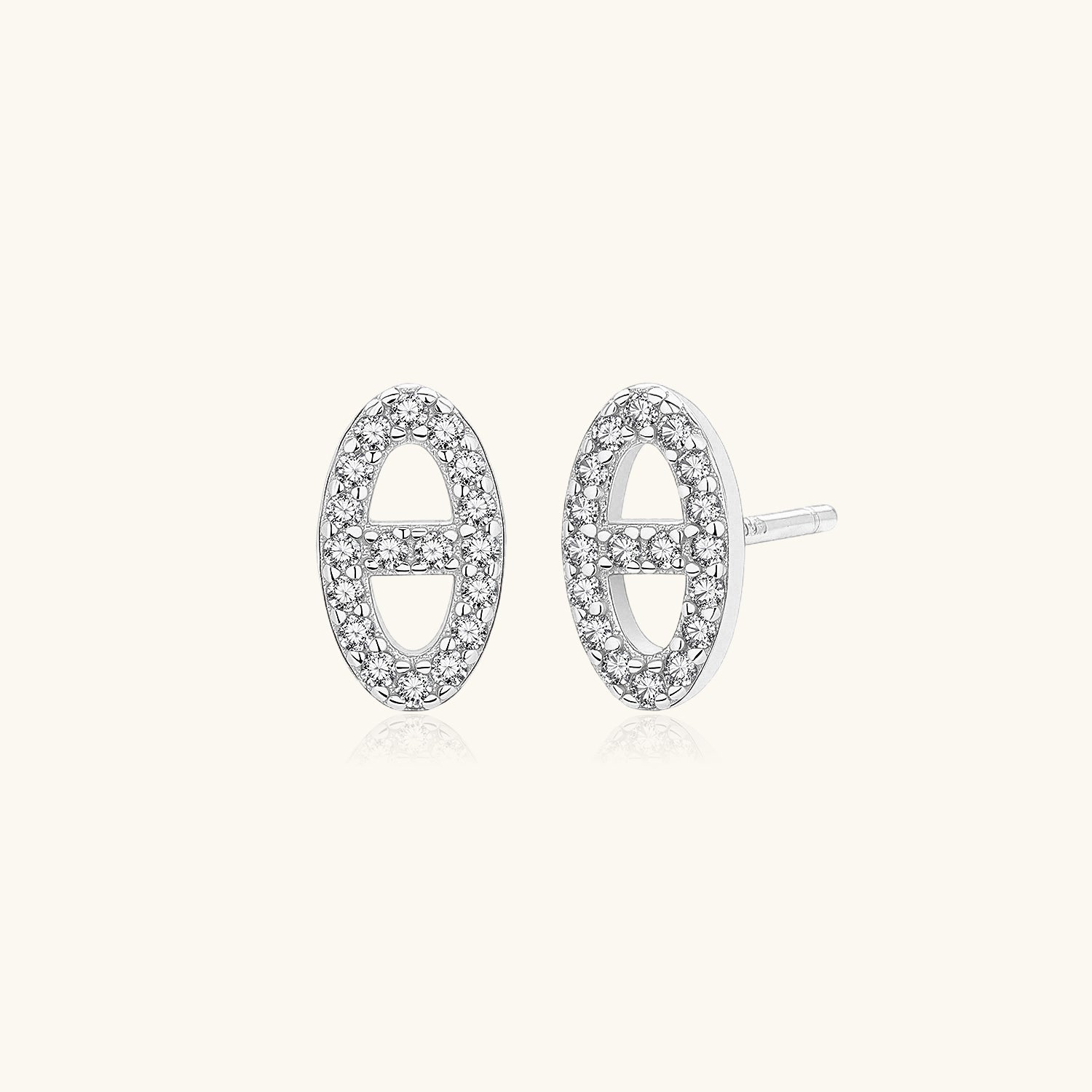 Diamond Mariner Link Stud Earrings - Silver