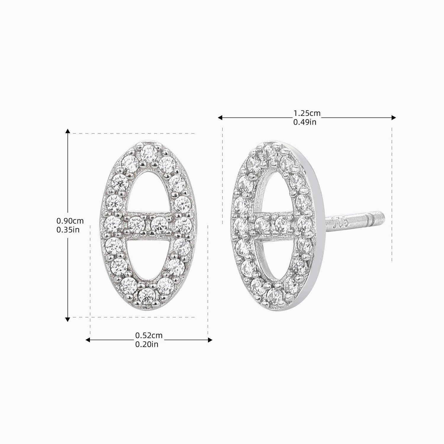 Diamond Mariner Link Stud Earrings - Silver