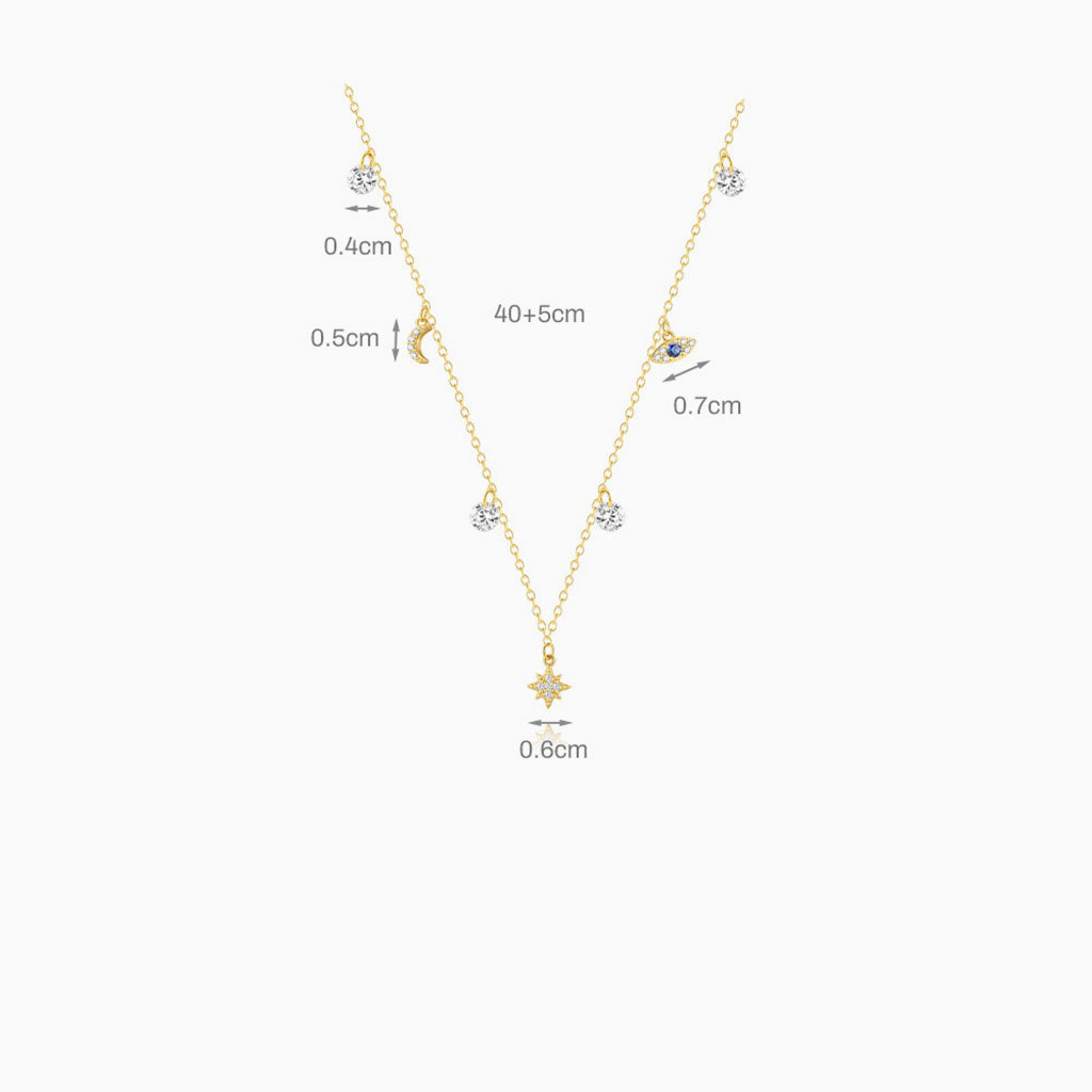 Diamond Moon and Star Evil Eye Necklace - Gold