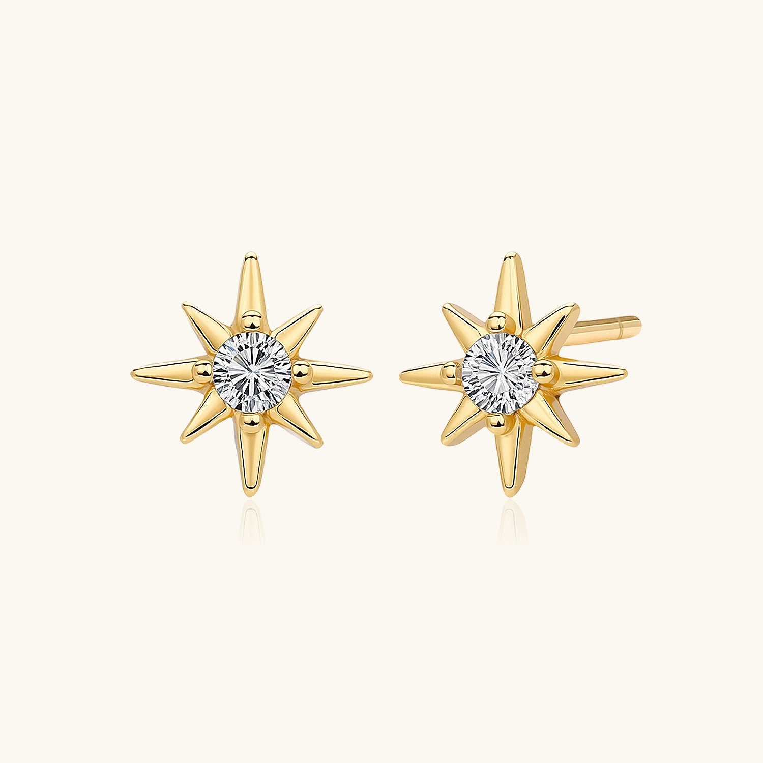 Diamond North Star Stud Earrings - Gold