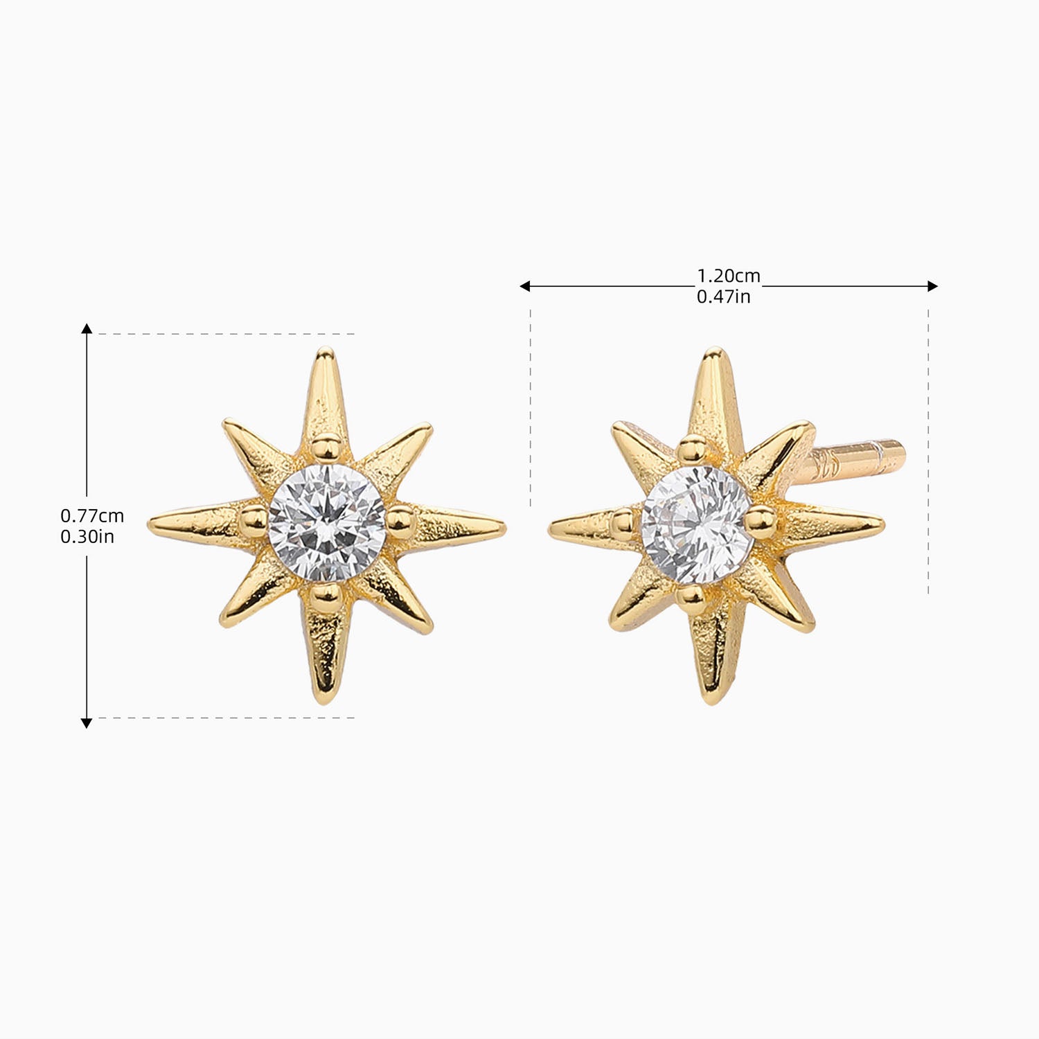 Diamond North Star Stud Earrings - Gold