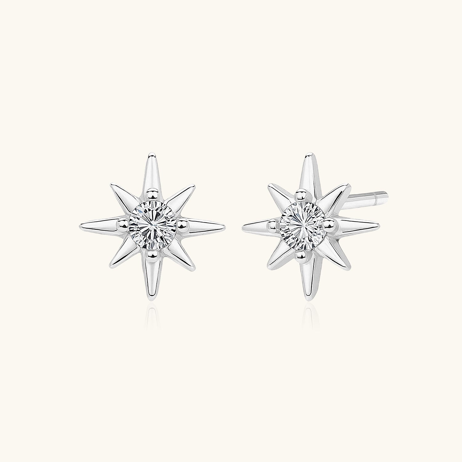 Diamond North Star Stud Earrings - Silver