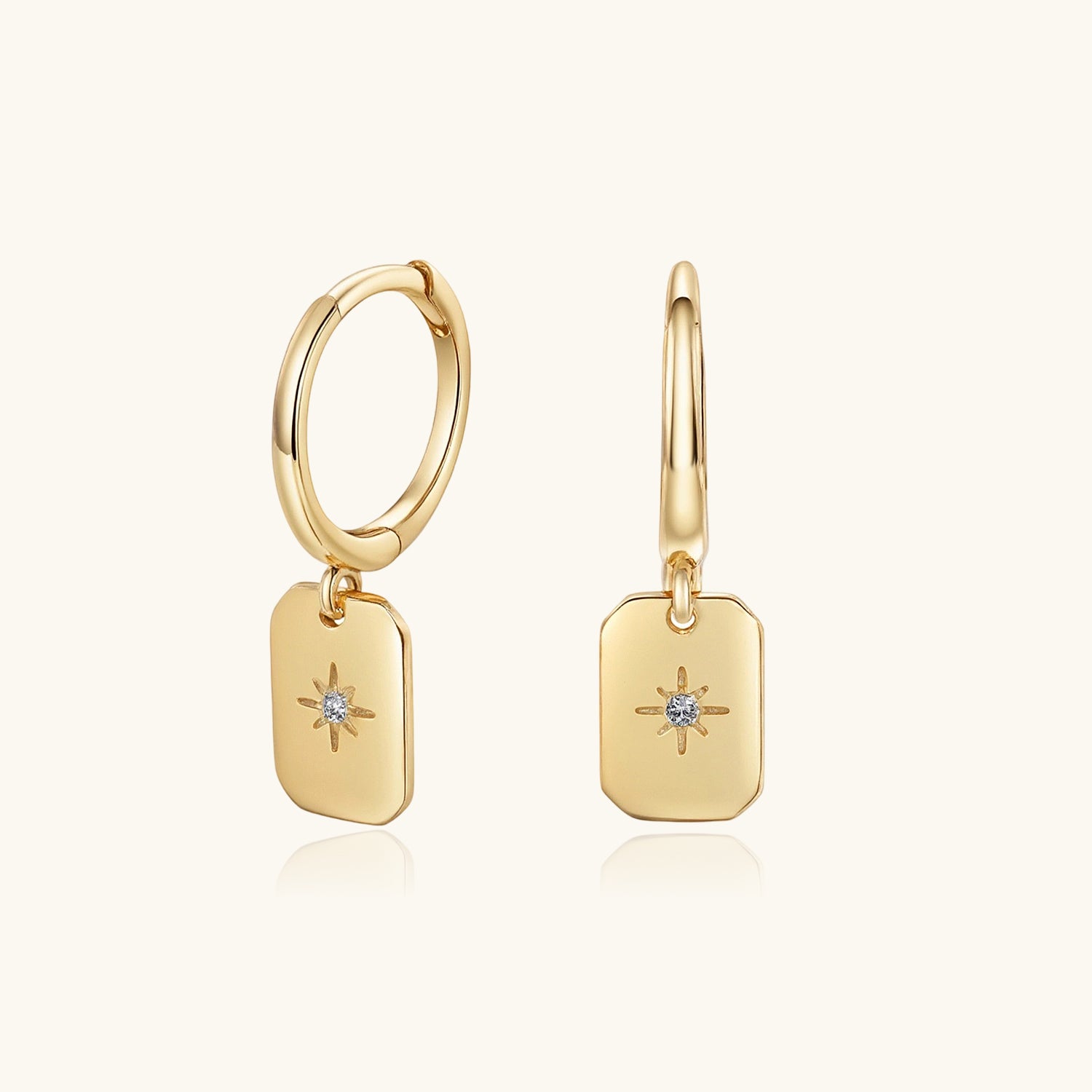 Diamond North Star Tag Huggie Hoop Earrings - Gold