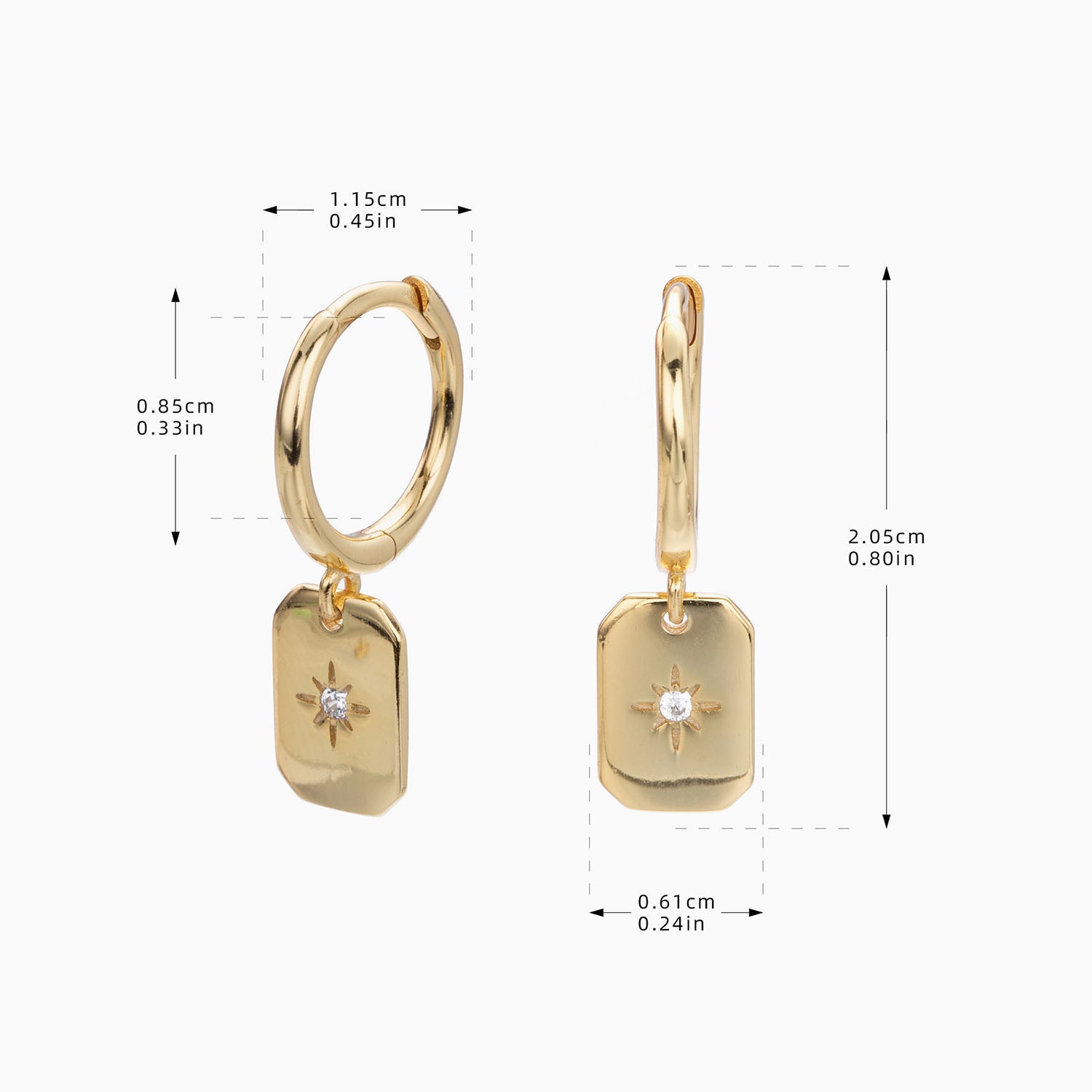Diamond North Star Tag Huggie Hoop Earrings - Gold