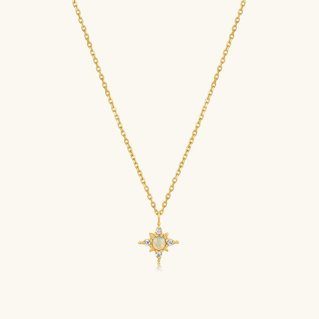 Diamond Opal North Star Pendant Necklace - Gold