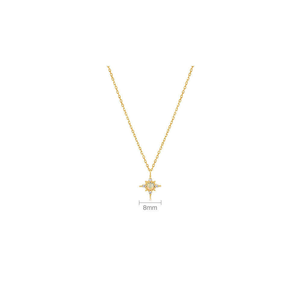 Diamond Opal North Star Pendant Necklace - Gold