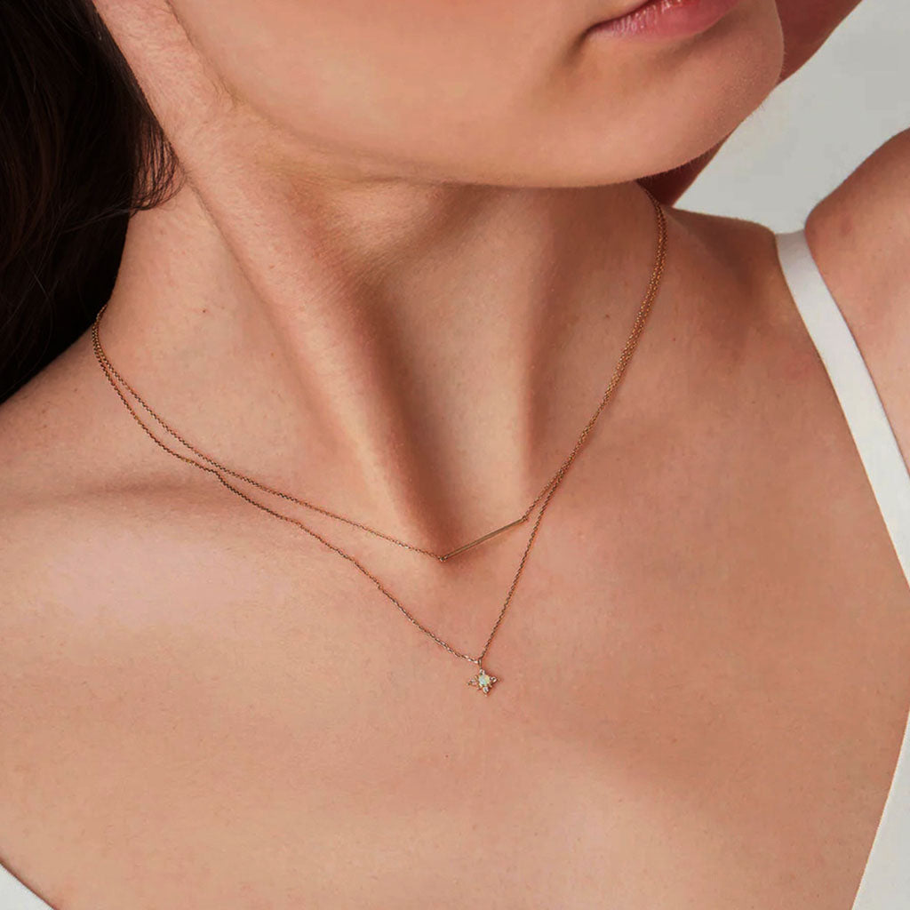 Diamond Opal North Star Pendant Necklace - Gold