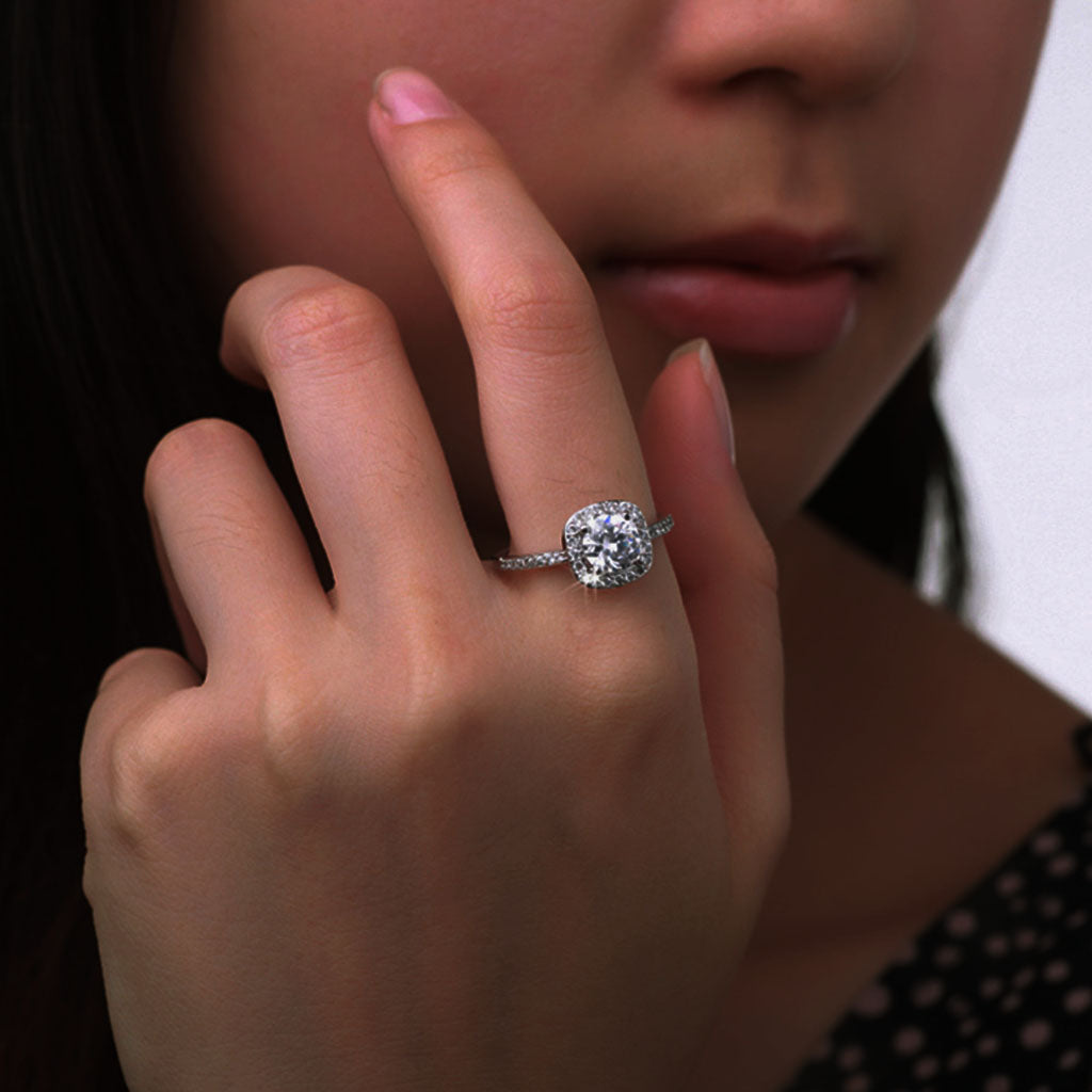 Diamond Oval Halo Half Eternity Ring - Silver