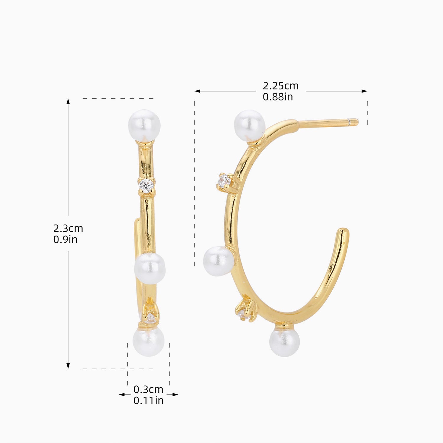 Diamond Pearl C Hoop Earrings - Gold