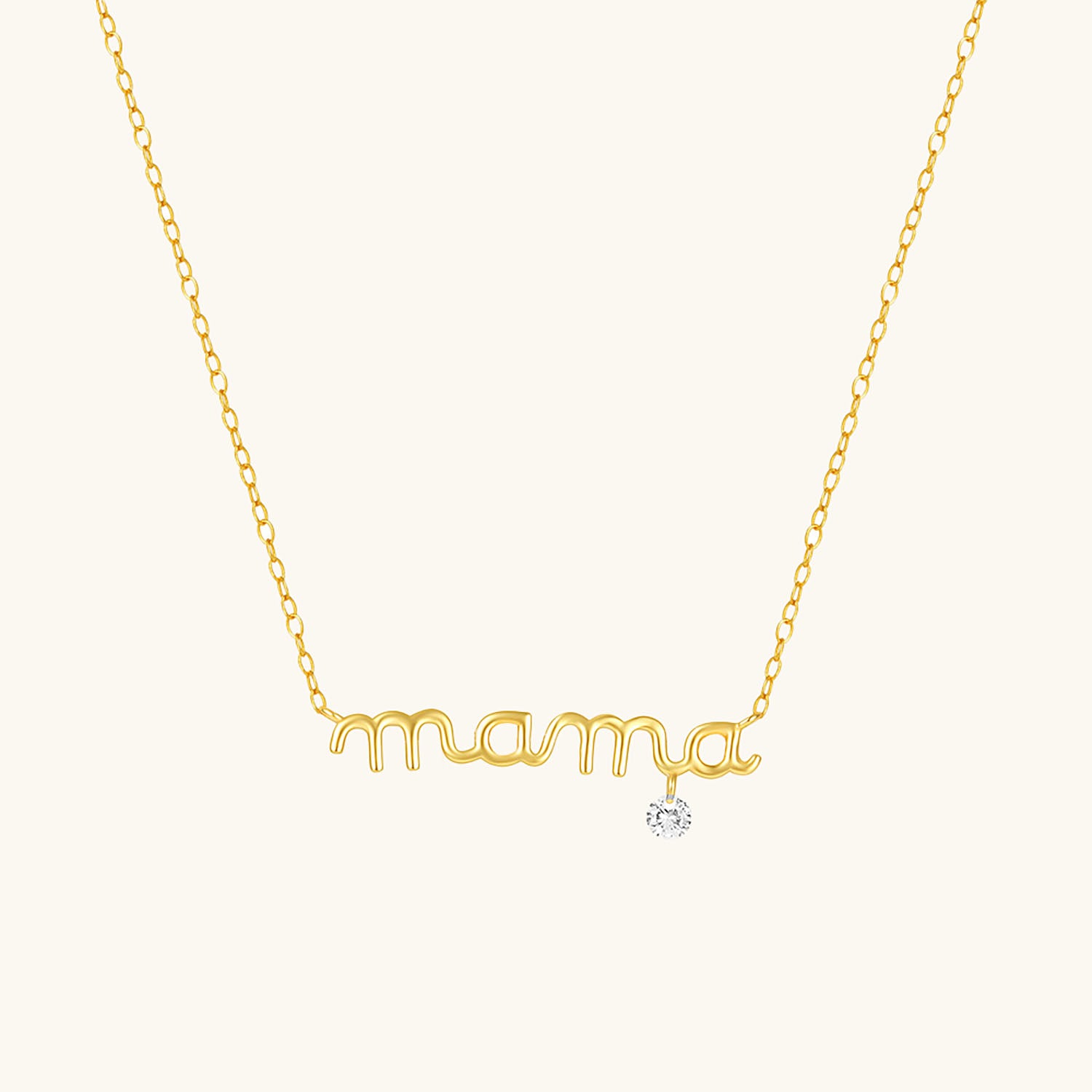 Diamond Script Mama Necklace - Gold