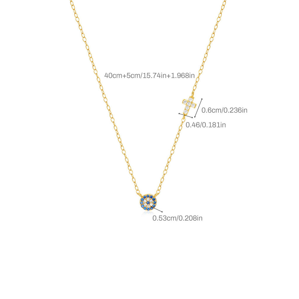 Diamond Sideways Cross Evil Eye Necklace - Gold