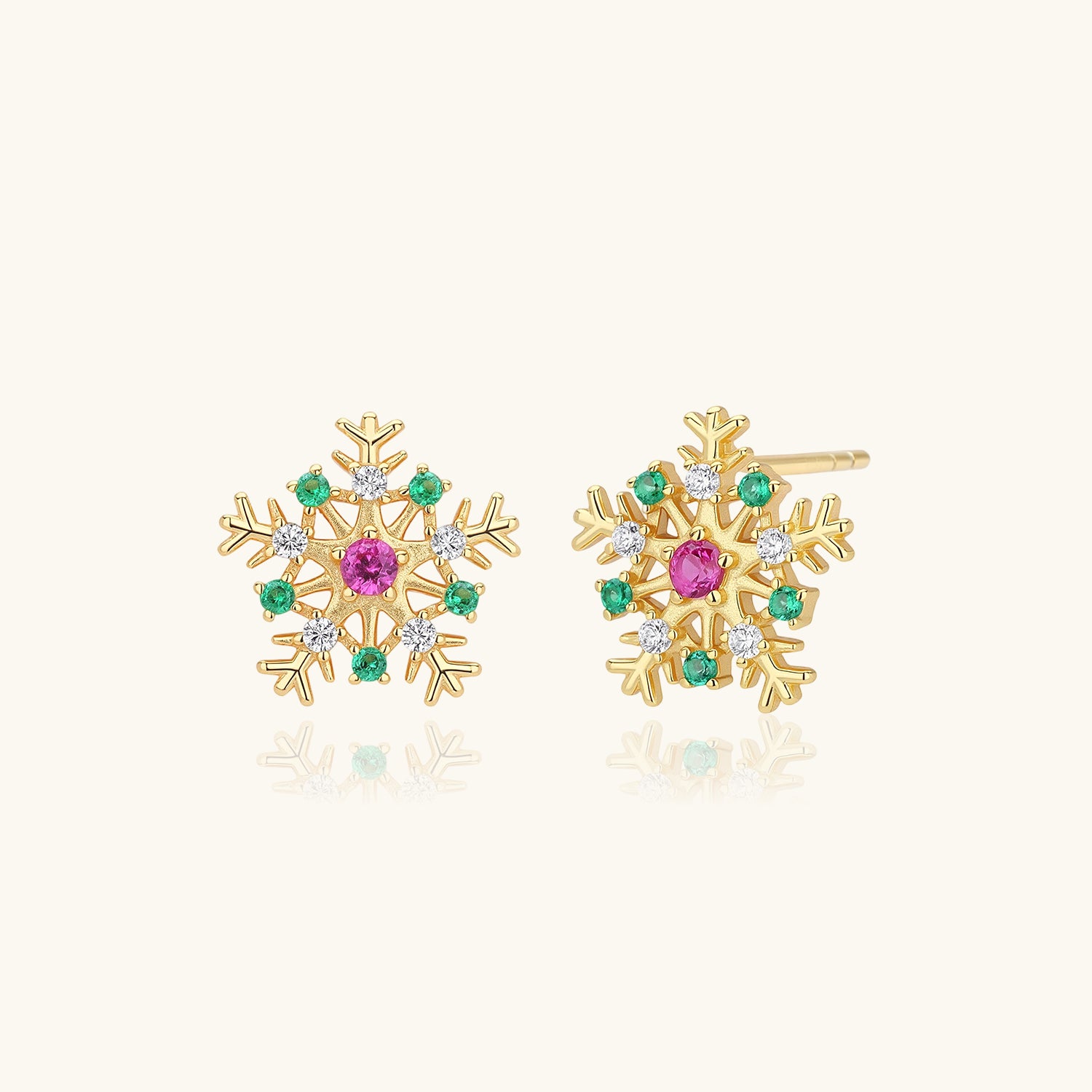 Diamond Snowflake Stud Earrings - Gold