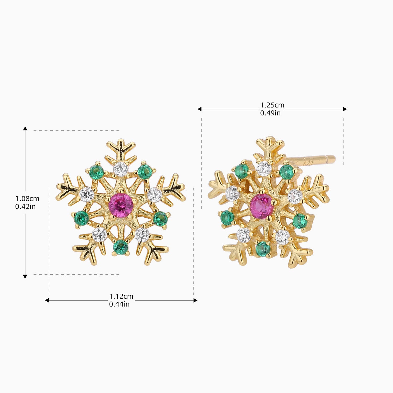 Diamond Snowflake Stud Earrings - Gold