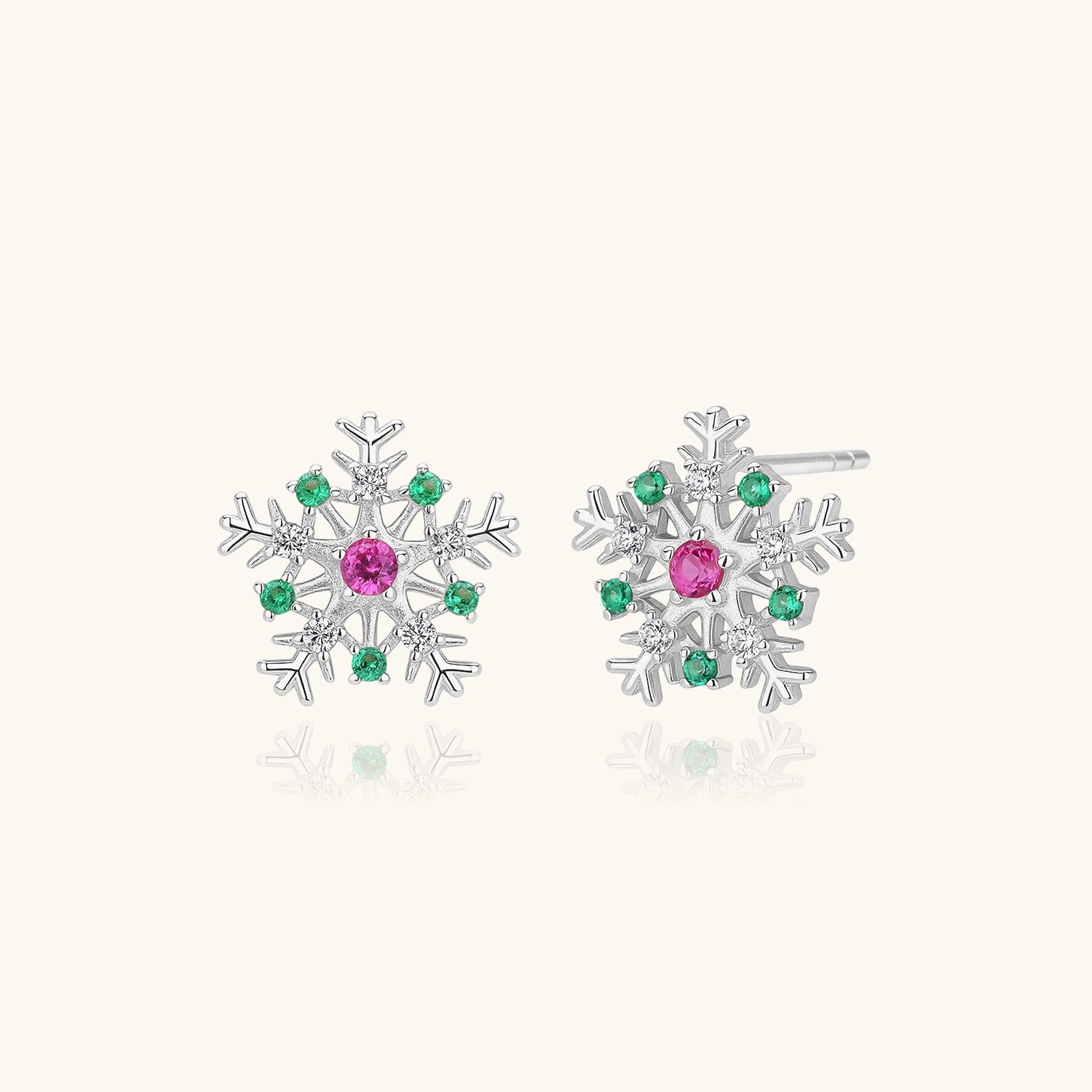 Diamond Snowflake Stud Earrings - Silver