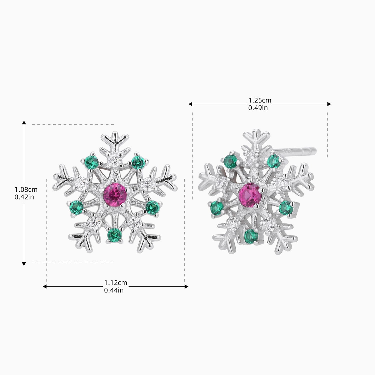Diamond Snowflake Stud Earrings - Silver
