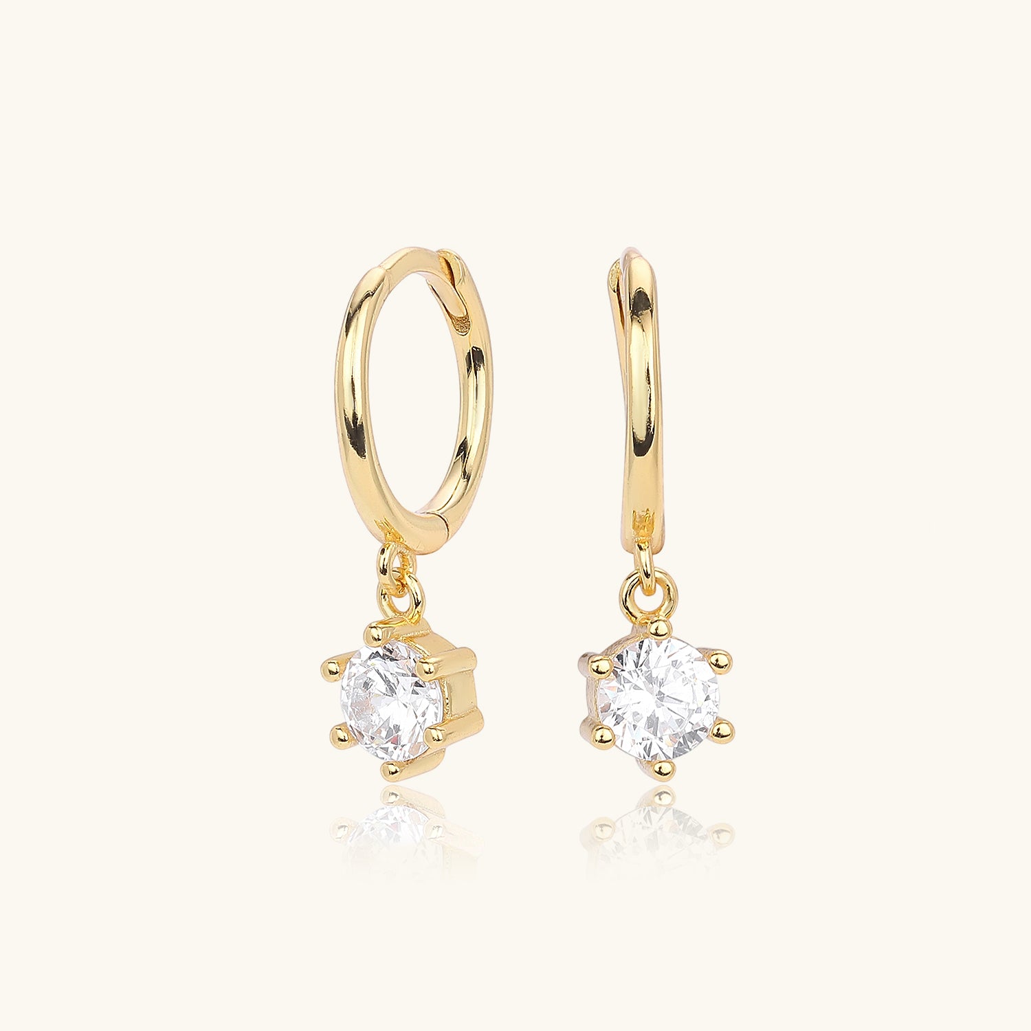Diamond Solitaire Drop Huggie Hoop Earrings - Gold