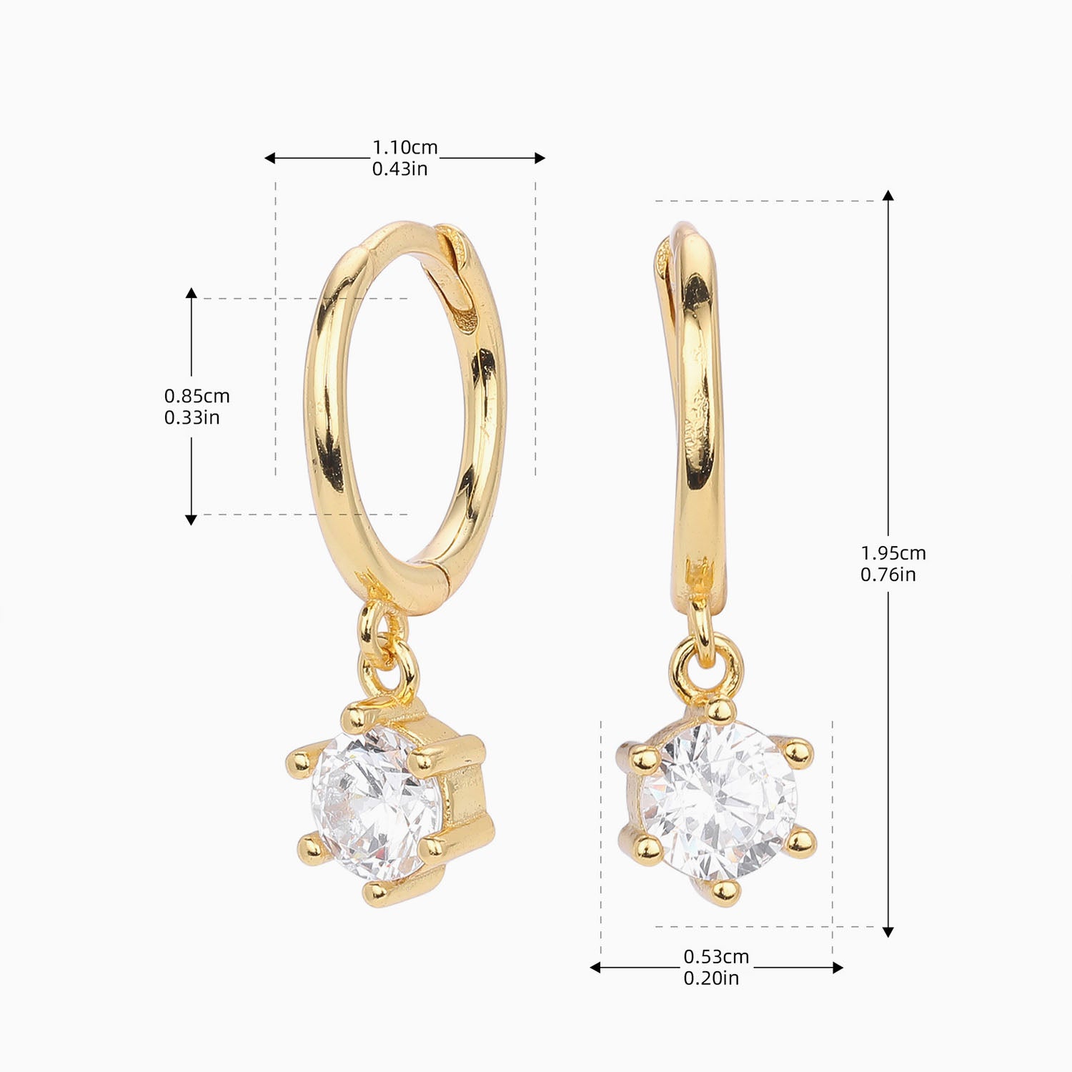 Diamond Solitaire Drop Huggie Hoop Earrings - Gold