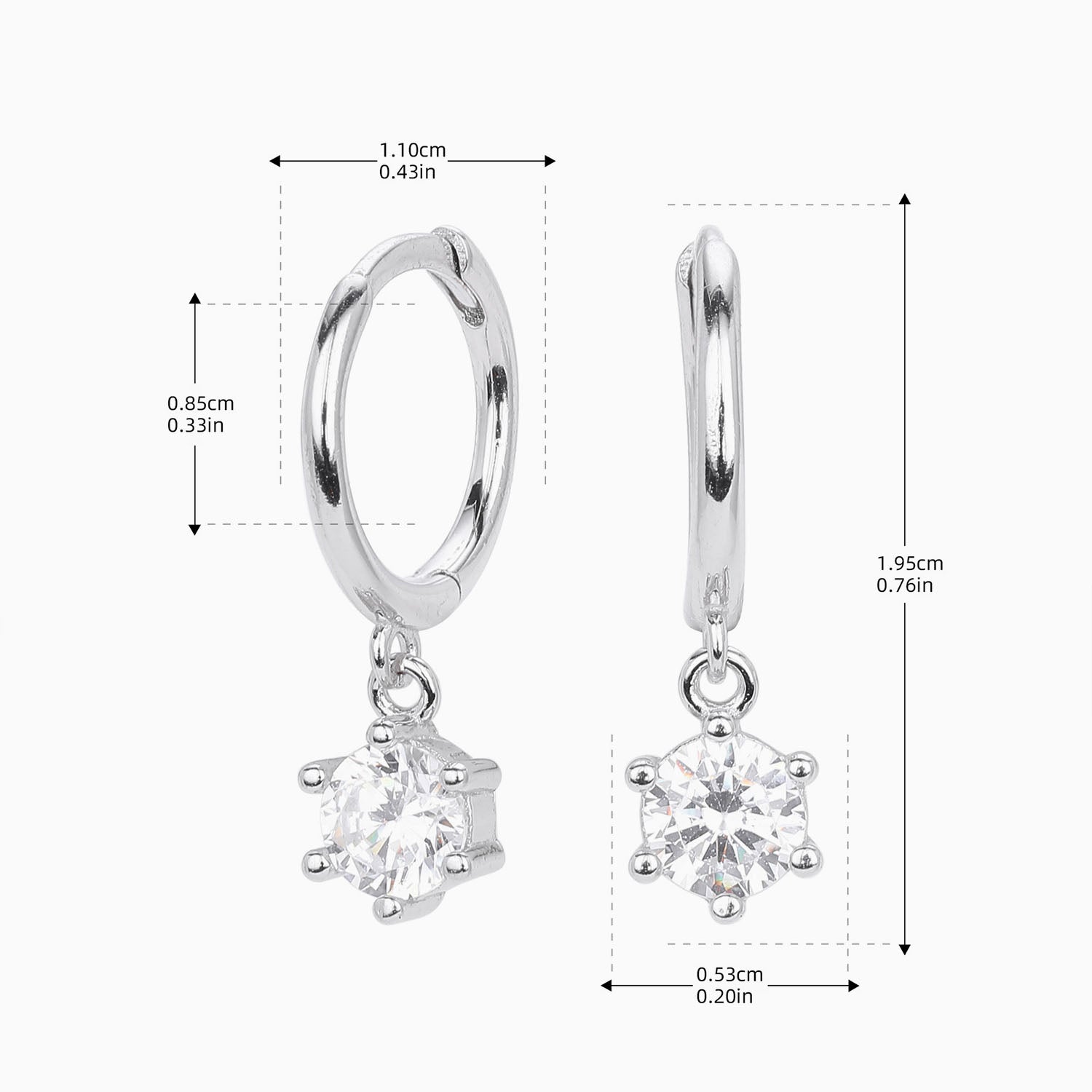 Diamond Solitaire Drop Huggie Hoop Earrings - Silver