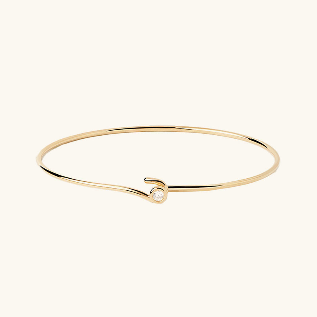 Diamond Solitaire Hook Bangle Bracelet - Gold