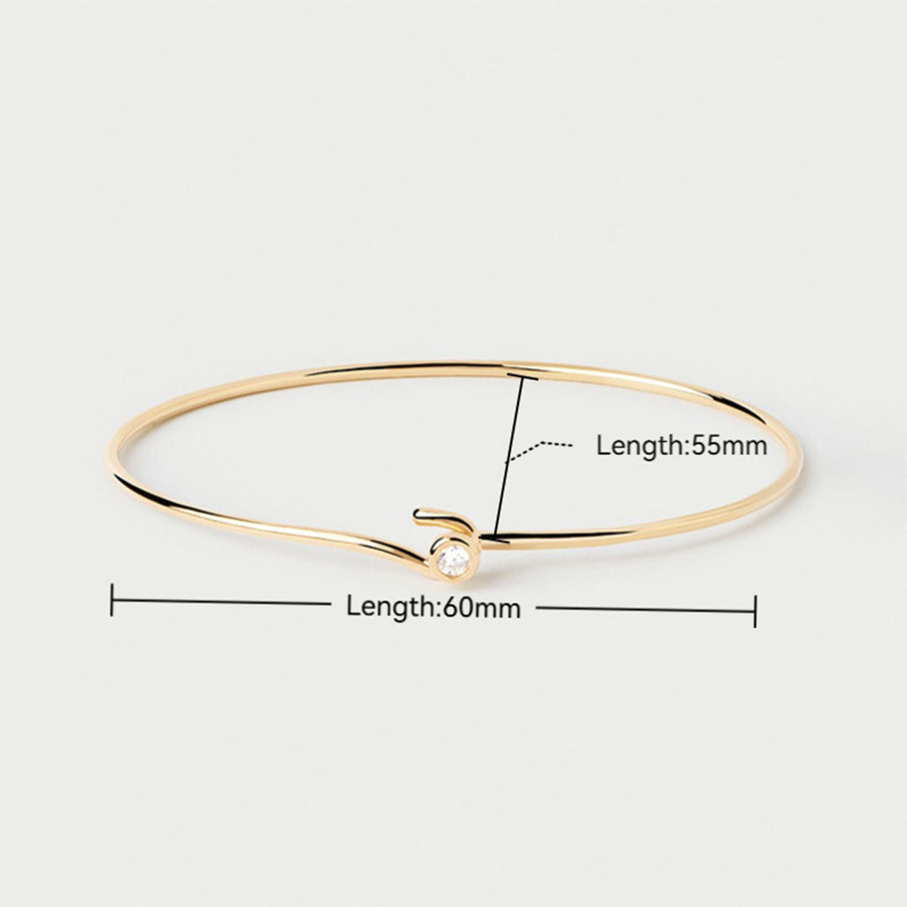 Diamond Solitaire Hook Bangle Bracelet - Gold