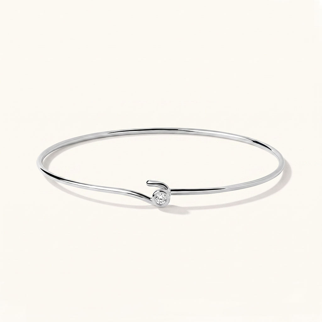 Diamond Solitaire Hook Bangle Bracelet - Silver
