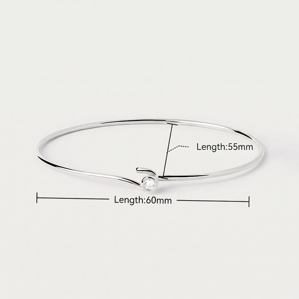 Diamond Solitaire Hook Bangle Bracelet - Silver