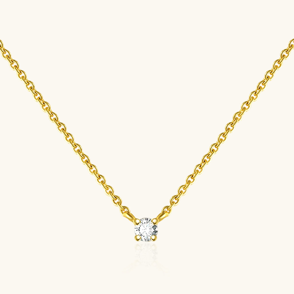 Diamond Solitaire Pendant Necklace - Gold